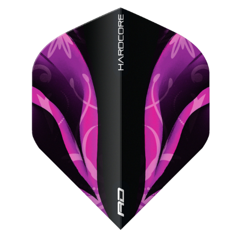 Red Dragon Tyrian Hardcore Premium No.2 dart flight upright on a white background, black and magenta design
