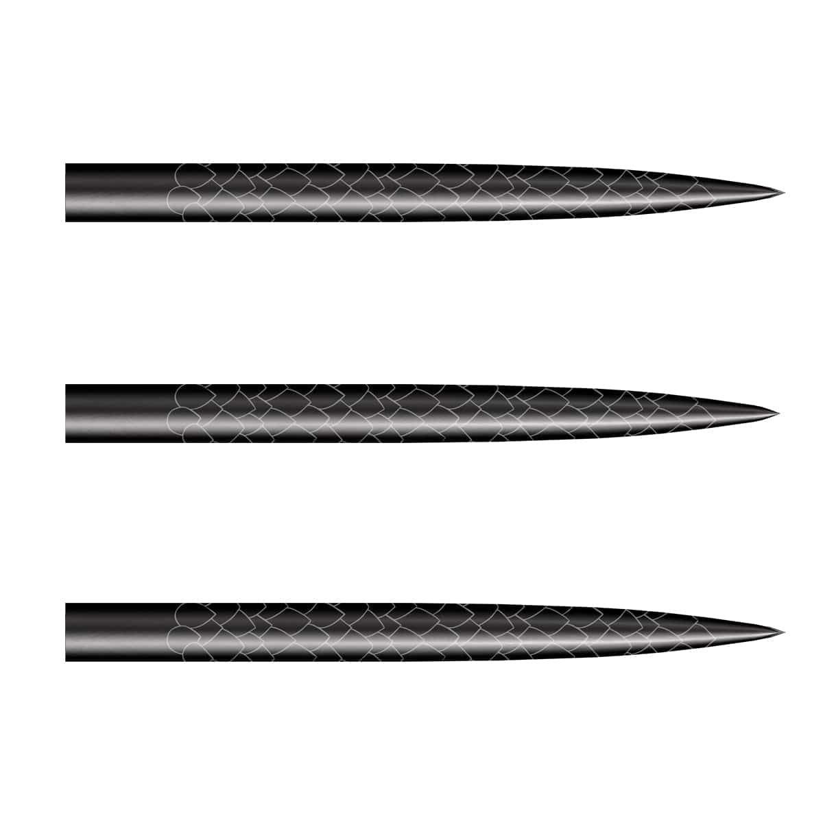 Shot Future Knights steel tip dart points, three shown on a white background