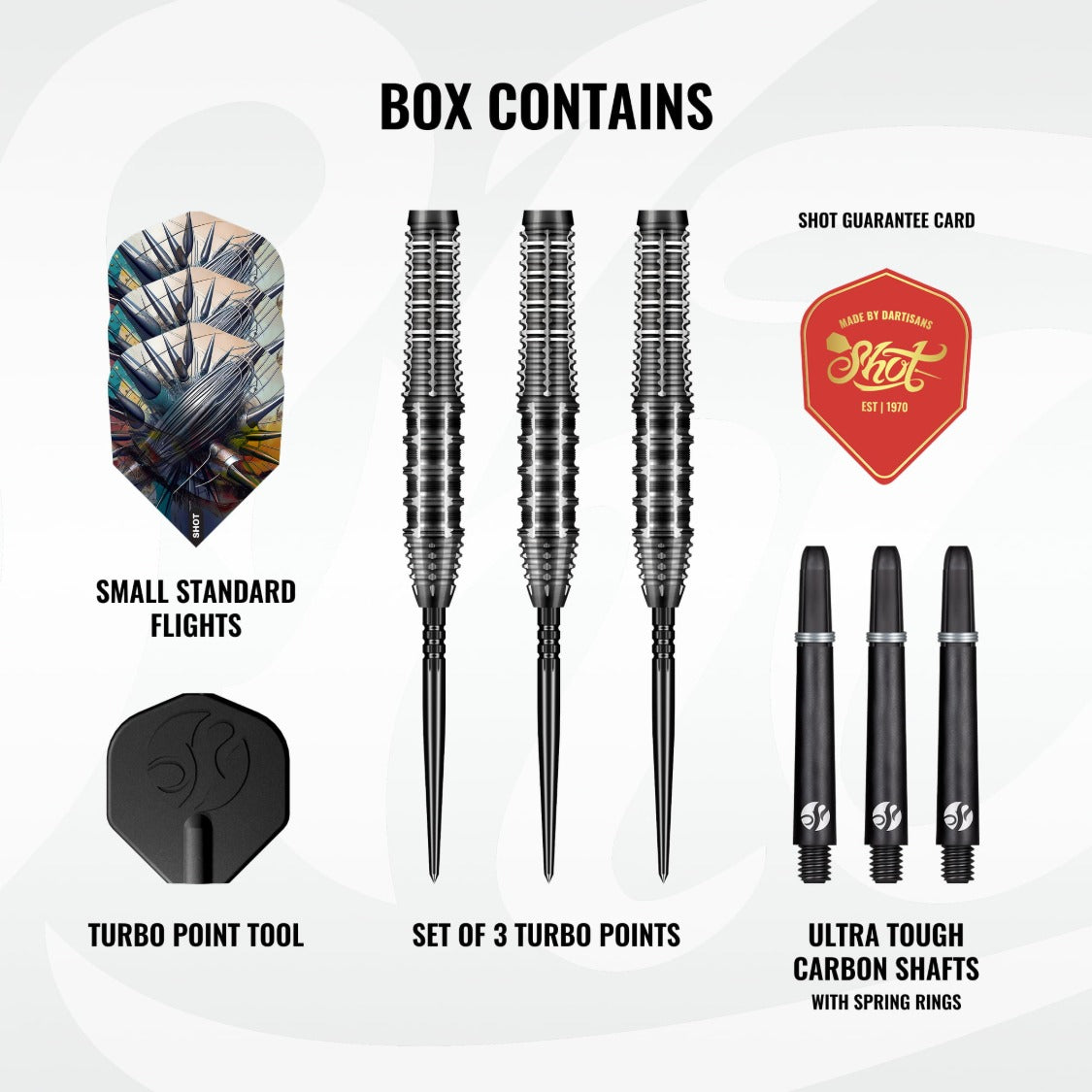 Shot Gnarly Rippah Turbo Point 90% tungsten darts – box contents