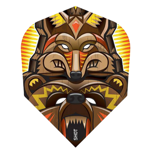 Totem animal design dart flight, full single view, isolated on white background, vivid wolf and bear graphic for dart accessories