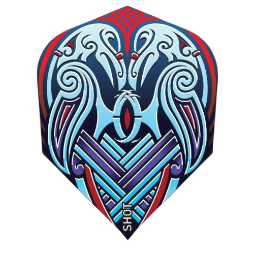 Viking Raven Blue No.6 dart flight full view featuring intricate Norse raven design and bold blue pattern, isolated on white background