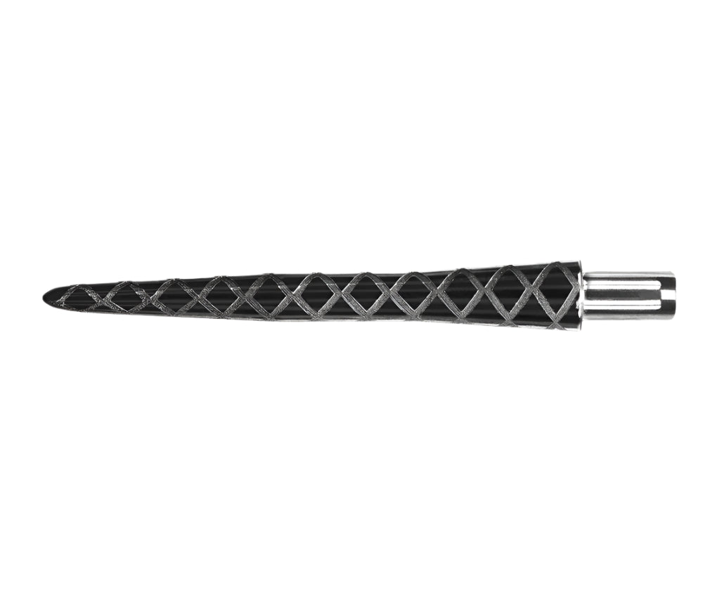 Full view of machined dart point with diamond grip texture, isolated on white background for dart equipment buyers