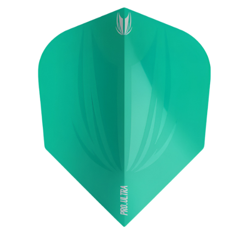 Single aqua Pro Ultra No.6 dart flight isolated on white background, showing smooth surface and pointed standard flight shape