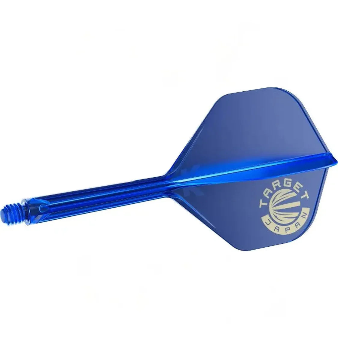 Blue integrated dart shaft and flight No.2 with gold Target Japan logo, single item on white background, threaded base visible