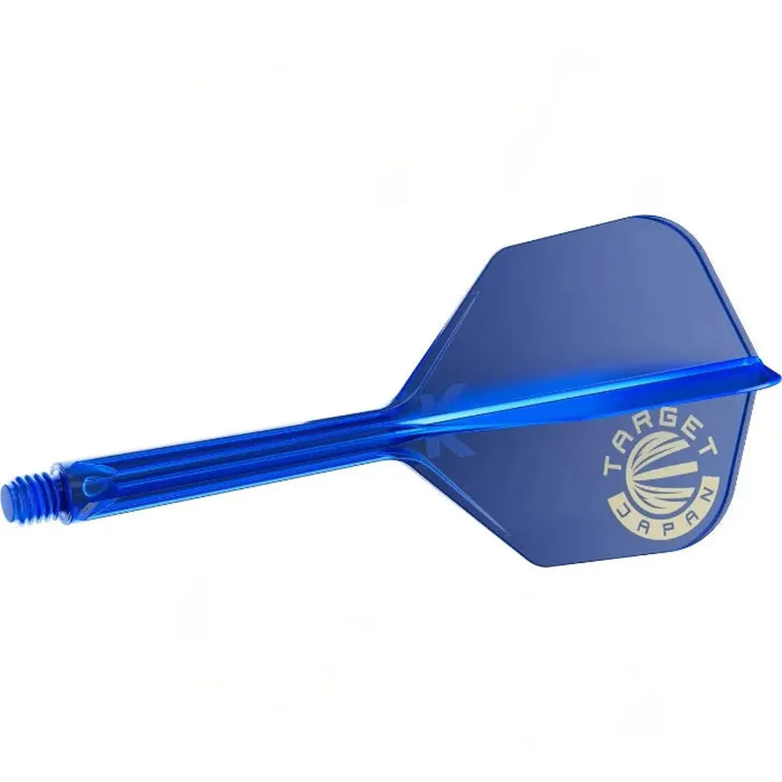 Blue No6 dart flight and shaft combo full view on white background, threaded tip and Target Japan logo visible for darts setup.