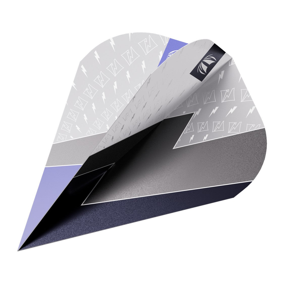 Target Power Chrono Pro Ultra Vapor S flight – angled view showing the silver, black and blue lightning bolt print