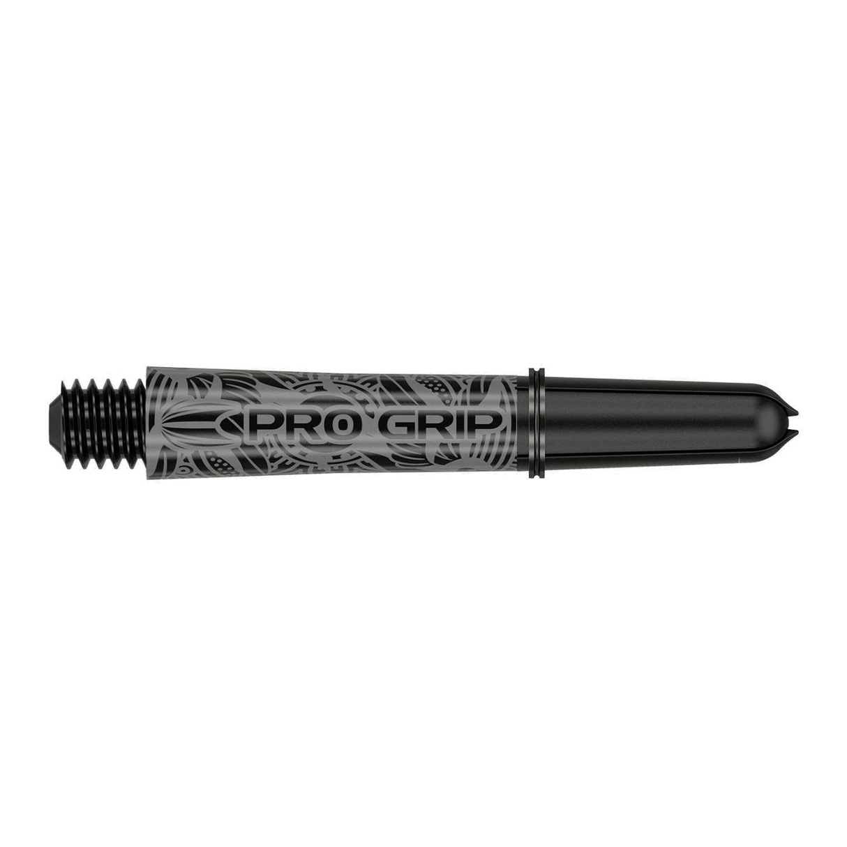 Target Pro Grip Ink black dart shaft, full side view showing the moulded 2BA thread and Pro Grip ring