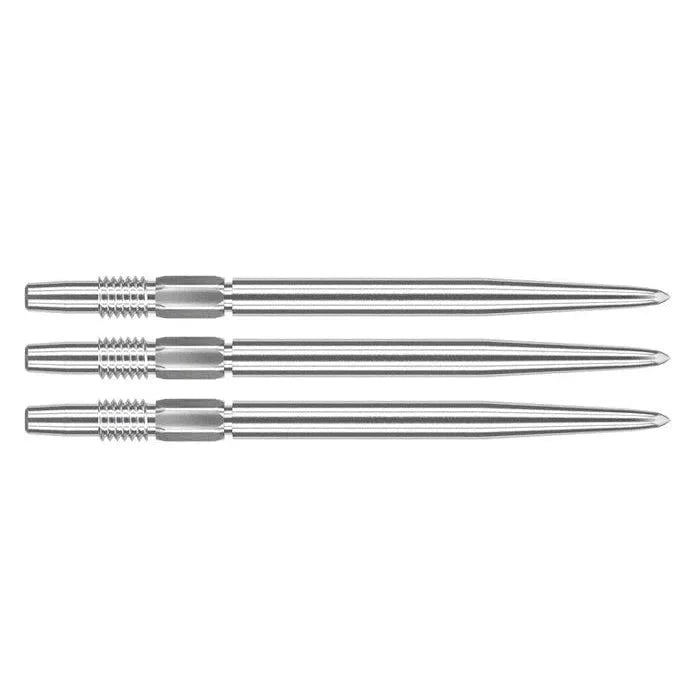 Set of three interchangeable dart points with detailed grip texture, side by side on white background for Swiss dart system