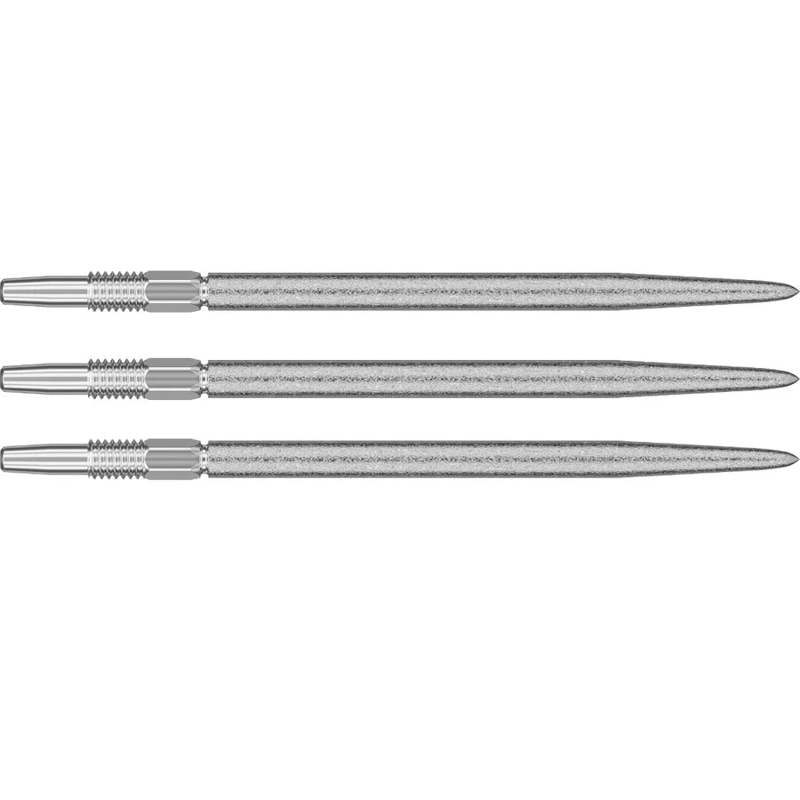 Three Swiss SLK dart points aligned side by side on white background highlighting knurled grip and precision steel tips