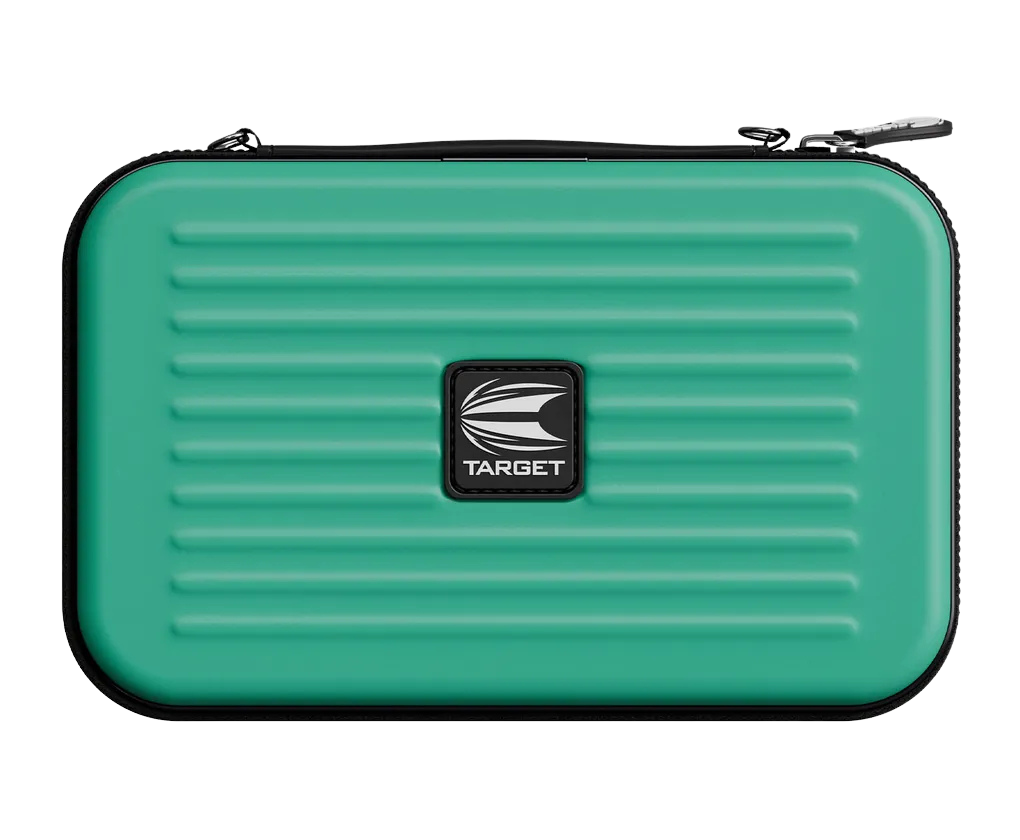 Aqua darts case in full front view, ridged EVA protective shell, isolated on white background, ideal for dart storage and travel