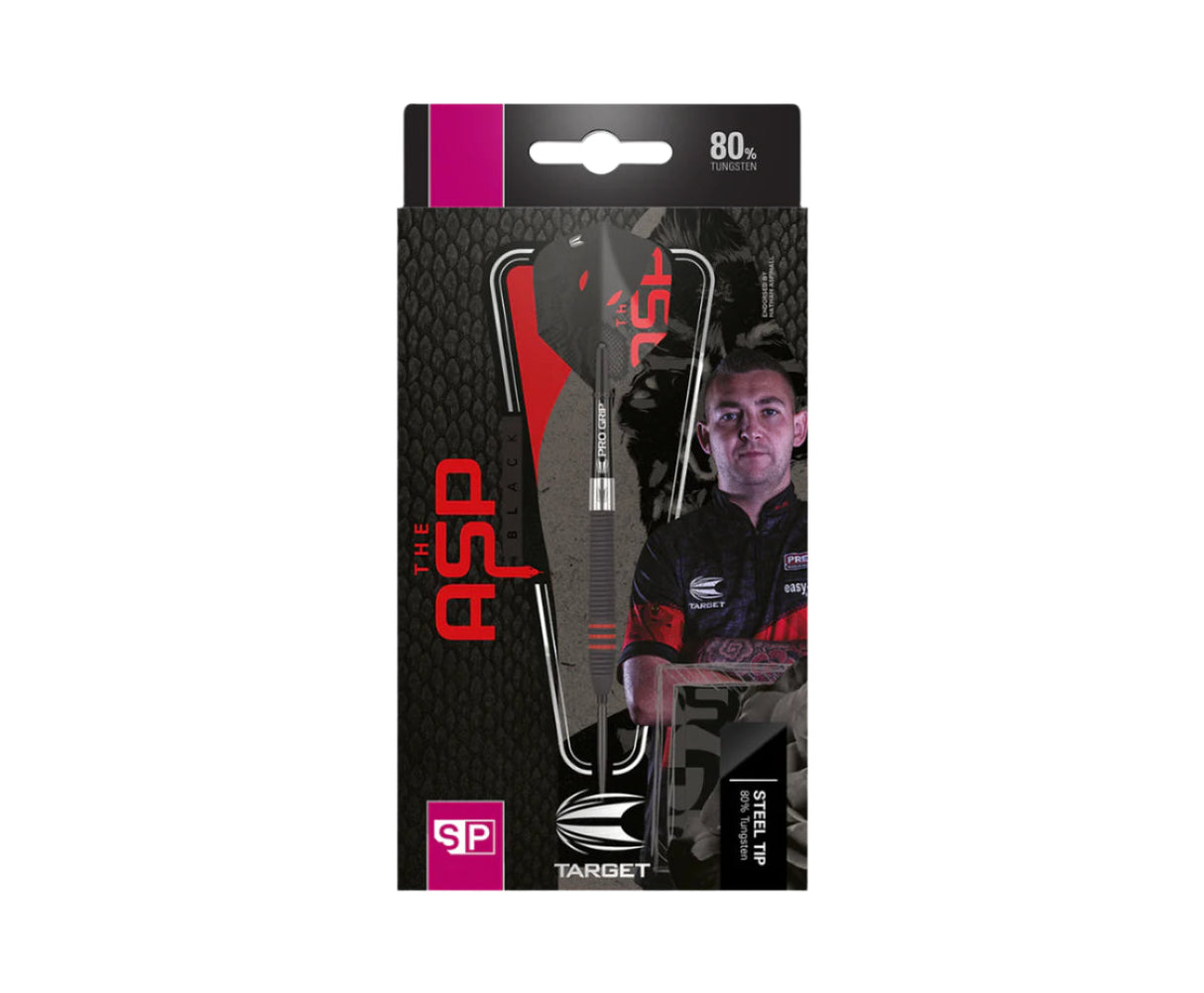 80 percent tungsten steel tip darts set in retail packaging, front view highlighting grip, flights, and professional design
