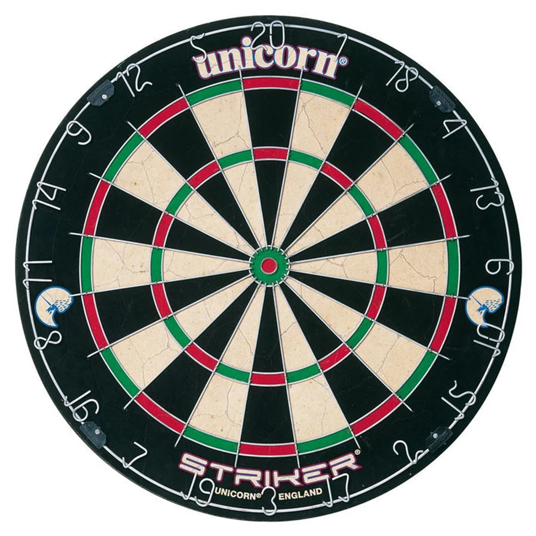 Entry-level round wire bristle dartboard full view showing clear scoring zones and segment wiring for darts games
