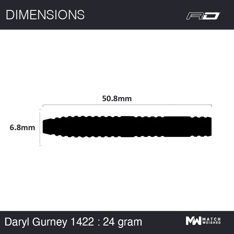 Dart barrel side view with 50.8mm length and 6.8mm diameter, emphasizing size and grip shape for tungsten darts buyers