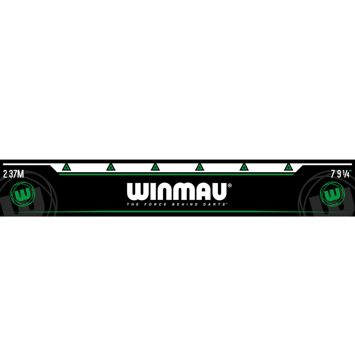 Full view green oche throw line with 2.37m and 7'9¼" marks for darts setup, isolated on white background