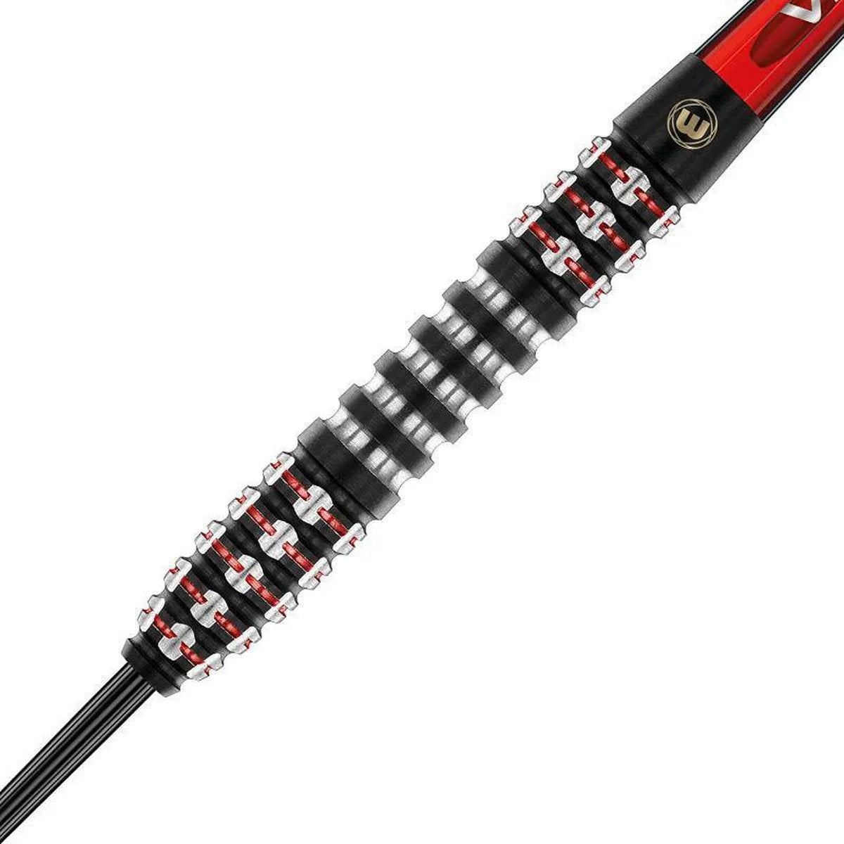 Macro close-up of Joe Cullen Ignition Series dart barrel showing 90% tungsten grip texture and precision-machined grooves