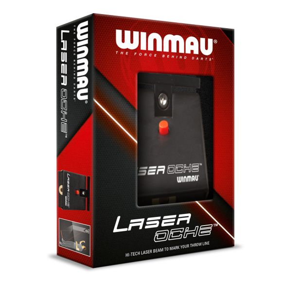 Laser Oche dart throw line marker in retail packaging, angled view showing boxed presentation and laser beam feature