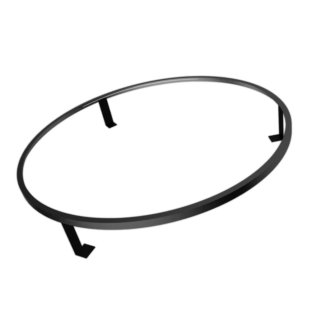 Angled view dartboard surround support ring with mounting brackets isolated on white background