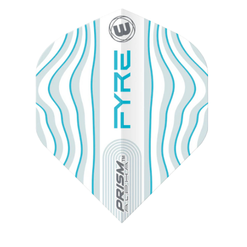 Single Prism Alpha No.2 dart flight with aqua and blue wave pattern, full product view on white background