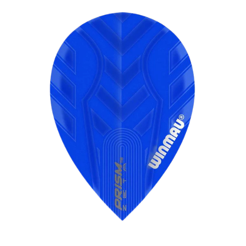 Blue pear dart flight with Prism Zeta design, full product view on white, features textured 100 micron pattern for darts