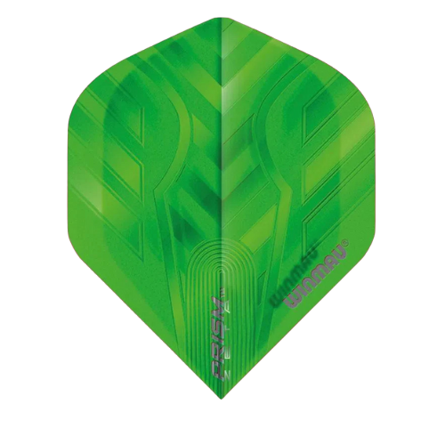Green Prism Zeta No.2 dart flight full view on white background showing 100 micron texture and vibrant flight design.