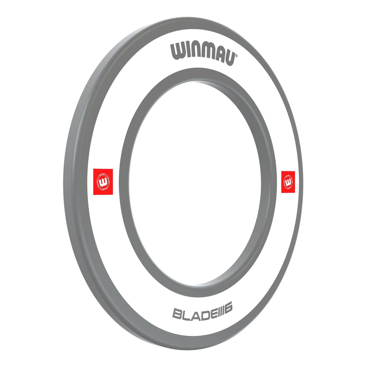 Angled view of white dartboard surround ring with grey edge, full product visible, ideal for dartboard protection
