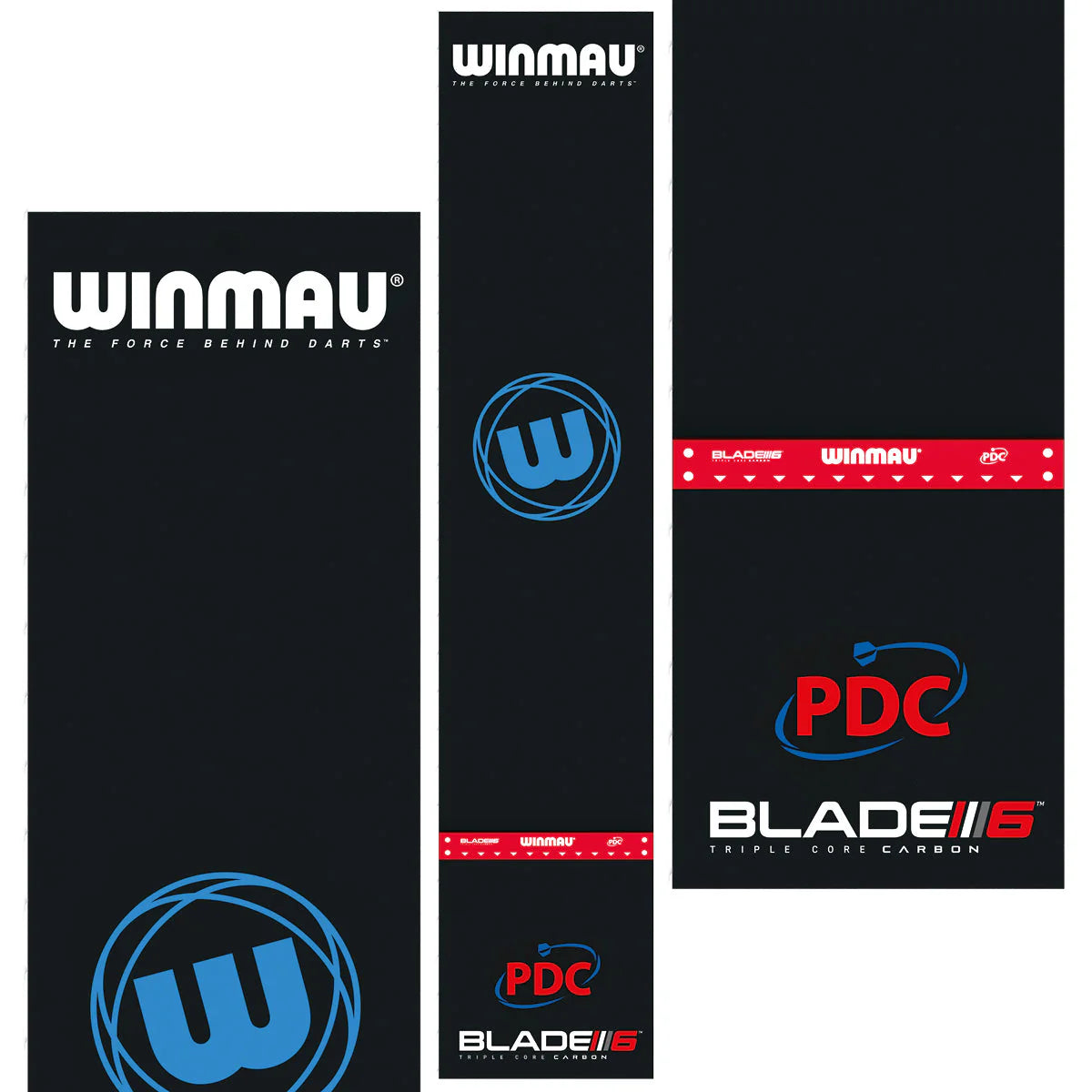 Full length PVC dart mat top-down view with printed throw line markings and professional PDC branding for darts setup