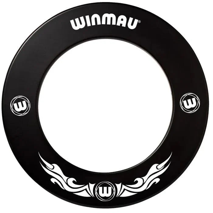 Black Xtreme dartboard surround ring top view, tribal graphics, isolated on white for dartboard protection