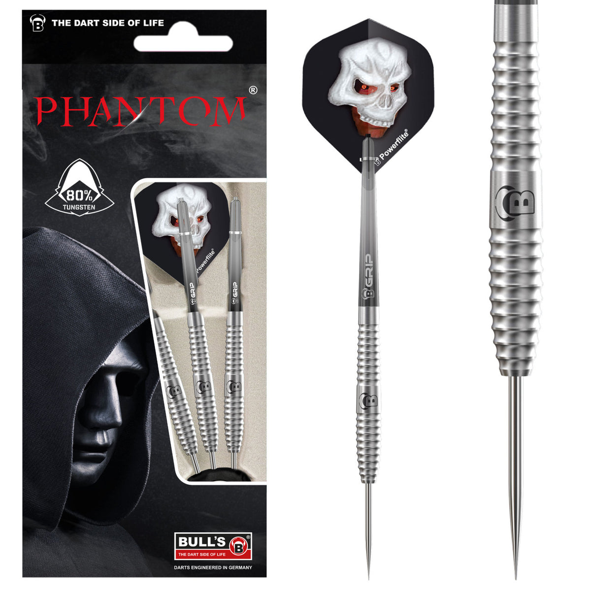 Bull's Phantom PT3 80% tungsten darts with retail packaging
