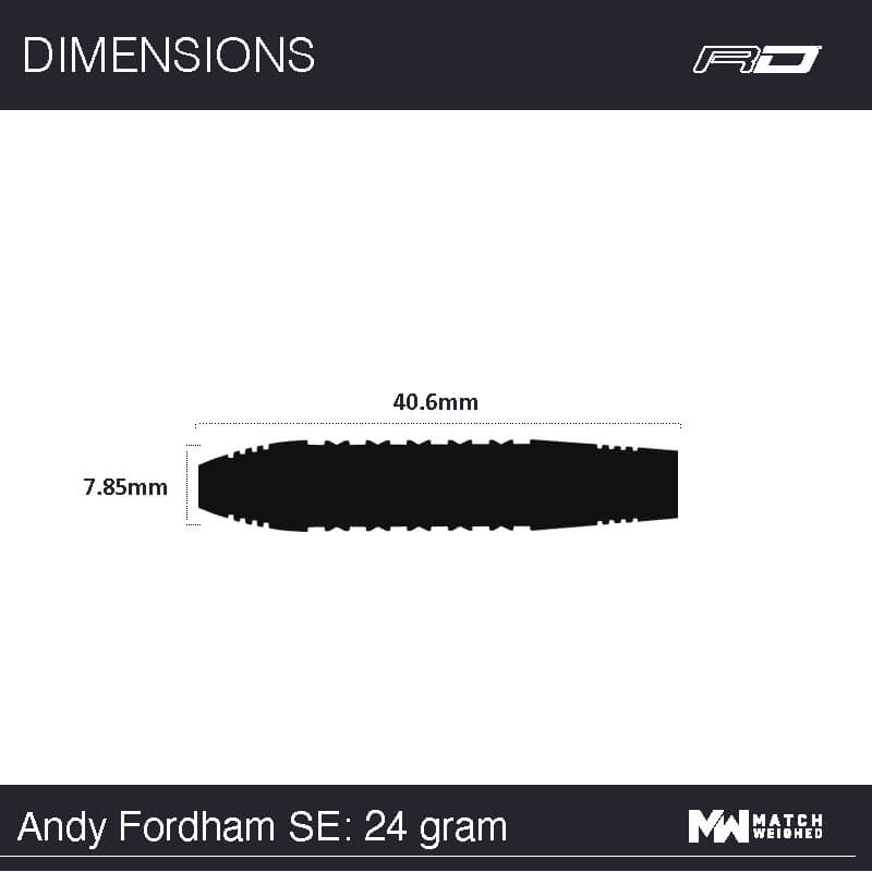 Winmau Andy Fordham SE 24g barrel dimensions diagram