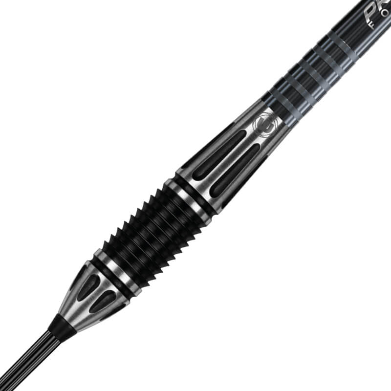 Winmau Majestic barrel close-up showing the Ripsaw angle-cut grip