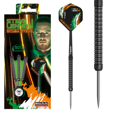 Bull's Steve Lennon 90% tungsten darts with retail packaging