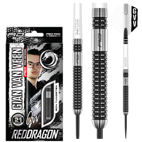 Red Dragon Gian van Veen Axis SE 90% tungsten darts with retail packaging