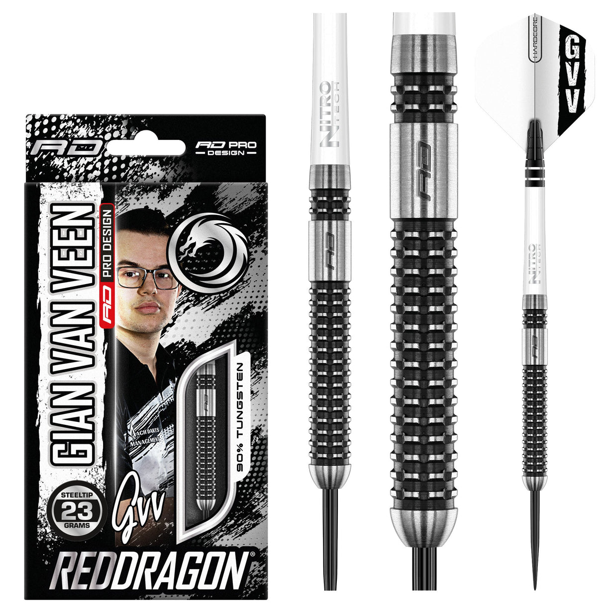 Red Dragon Gian van Veen Axis SE 23g packaging and darts