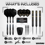 MVG W-Max box contents with tungsten darts, MVG Fusion units, standard flights, Vecta shafts, spare Switch Points, tool and Autodarts card