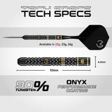 Winmau MVG W-Max 22g dart specification graphic with 53mm barrel length and 6.2mm diameter