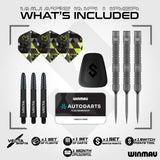 MVG TS box contents with tungsten darts, MVG flights, black Vecta shafts, spare Switch Points, changing tool and Autodarts card