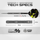 Winmau MVG TS 21g dart specification graphic with 53mm barrel length and 6.25mm diameter