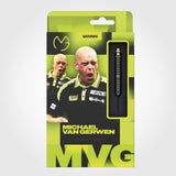 Front of Winmau MVG Core Michael van Gerwen brass darts retail packaging