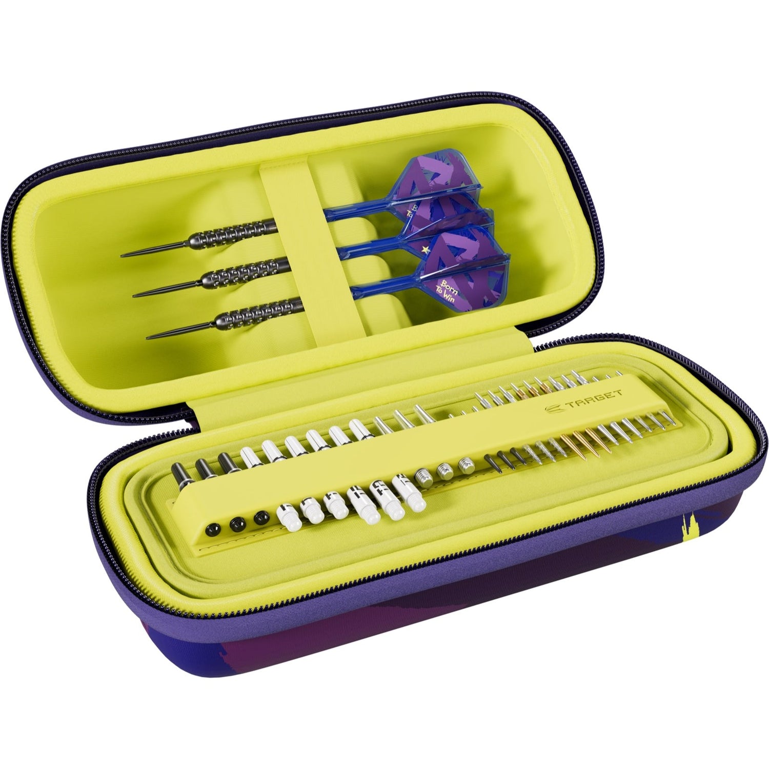 Born To Win BOA darts case partially open with darts angle 2
