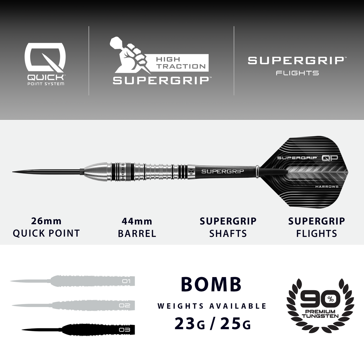 Harrows - Supergrip Bomb - 90% Tungsten Darts (QP)