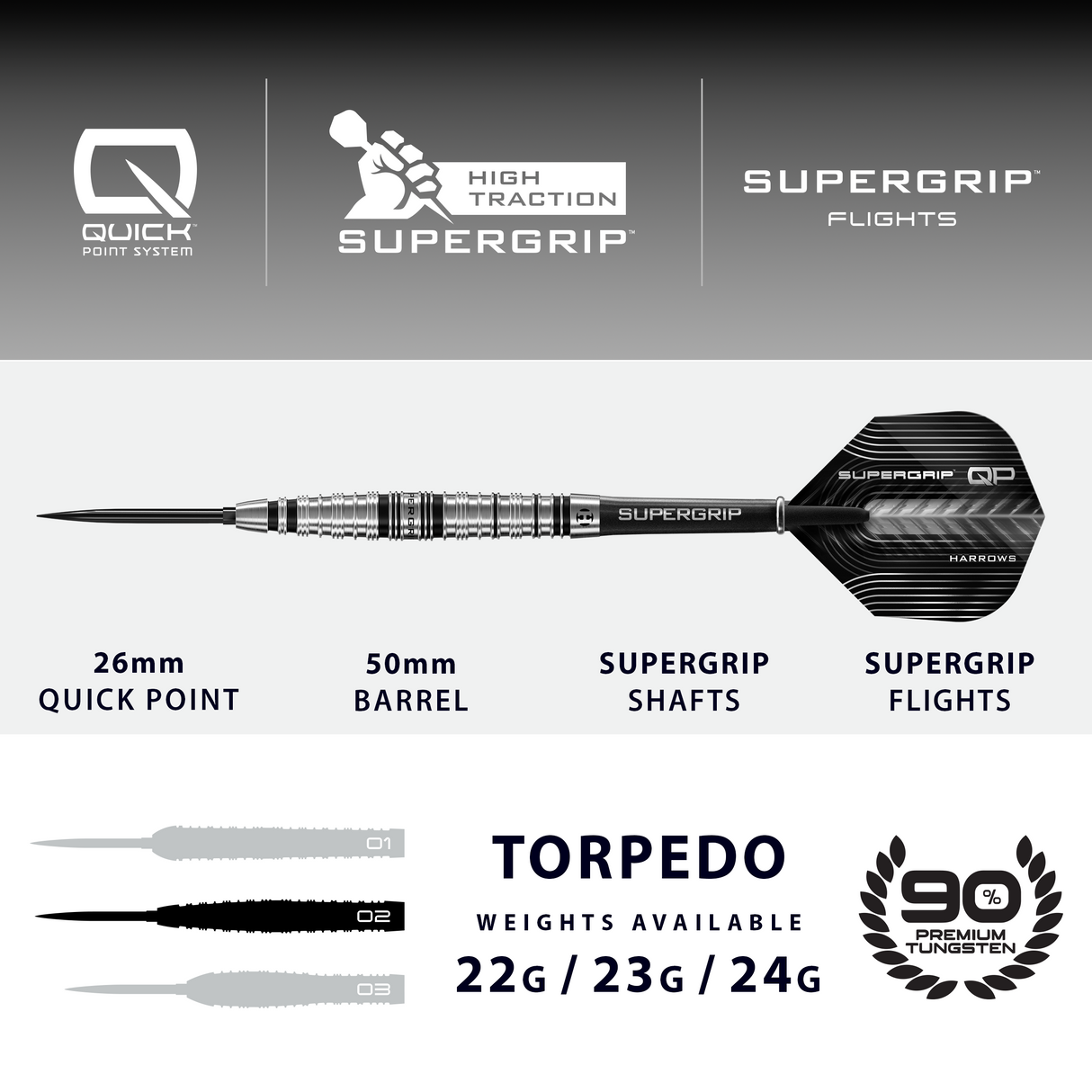 Harrows - Supergrip Torpedo - 90% Tungsten Darts (QP)