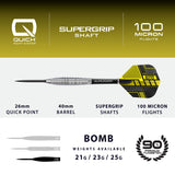 NX90 Bomb specification: 26mm Quick Point, bomb barrel, Supergrip shafts, 100 micron flights
