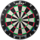 Goat Proscore FLX professional dartboard, full front view showing the thin wire scoring system and sport number ring