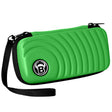 Green darts case with textured wave pattern, wrist strap, angled full product shot on white background