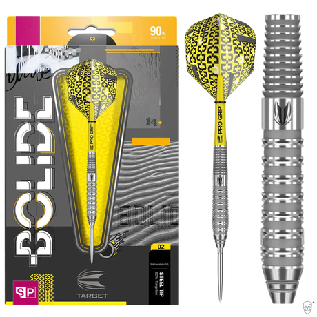Bolide darts with leopard print pattern on packaging and silver shafts.