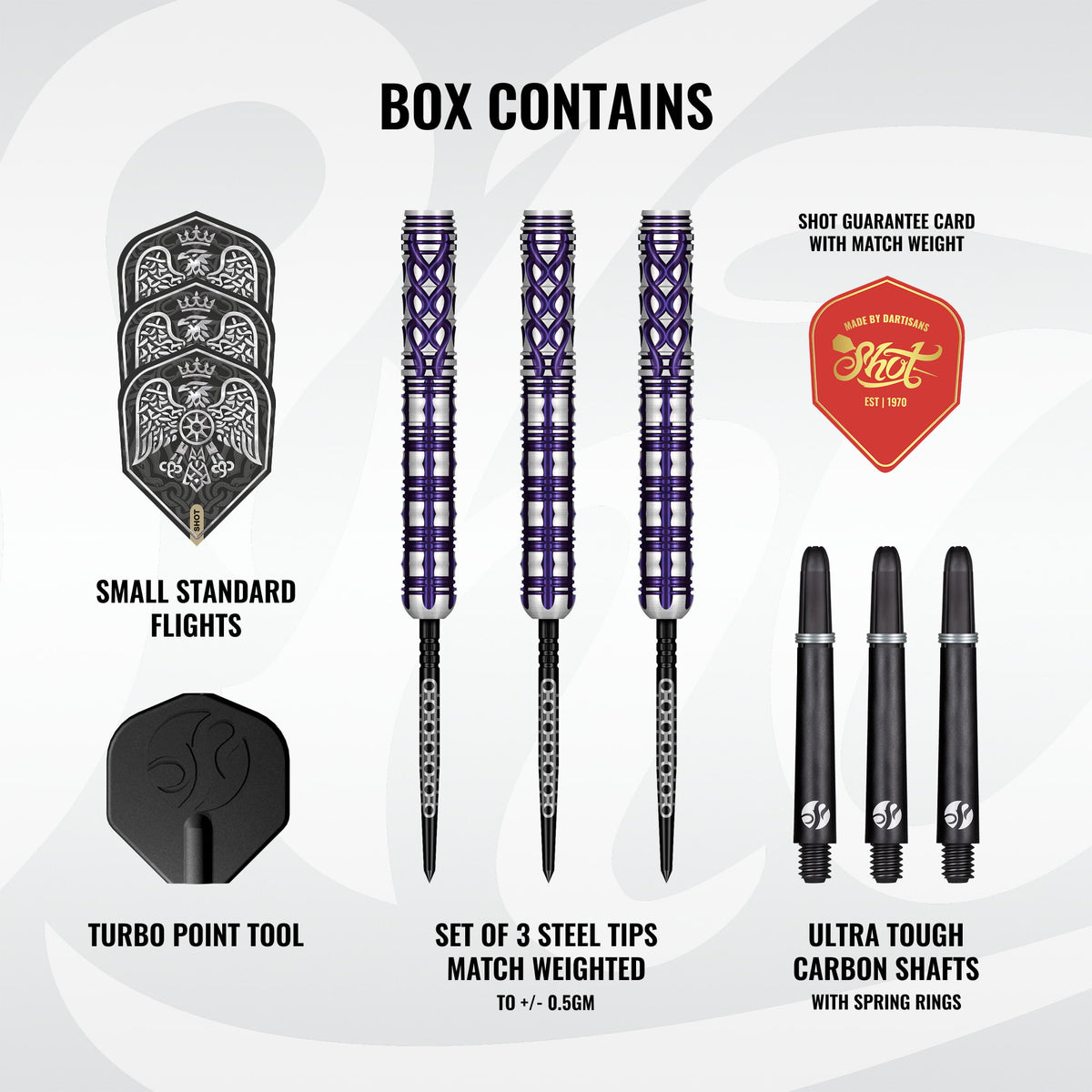 Shot Goths Visara darts – set of three purple titanium parallels