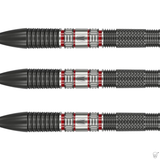 Three darts with black, silver, and red design on a white background