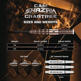 Mission Cam Crabtree V2 95% tungsten darts - sizes, weights and dimensions