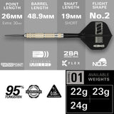 Dart with specifications on a gray background