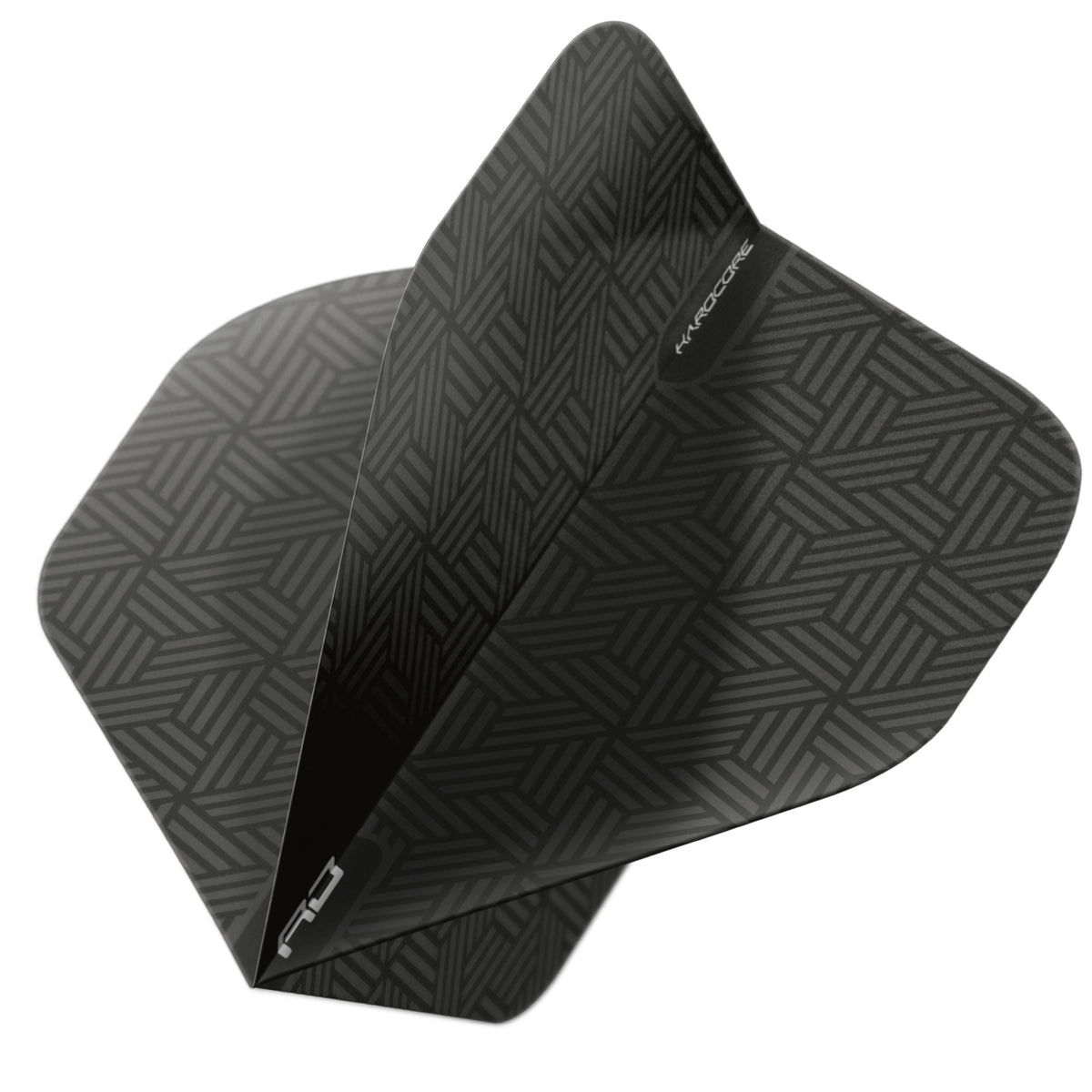 Angled view of the Red Dragon Hardcore XT black dart flight